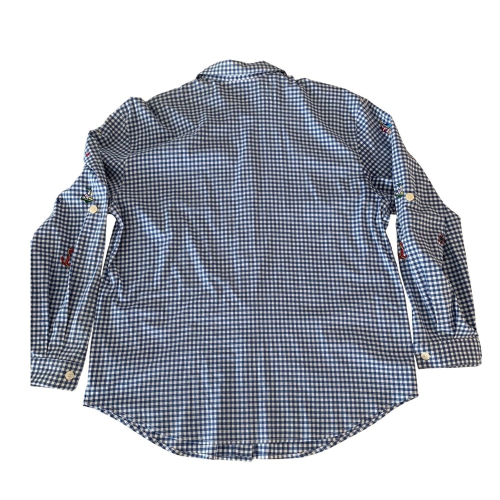 Teddi Womens XL Blue Gingham Nautical Embroidered Button Down Shirt Sailboat - Picture 2 of 4